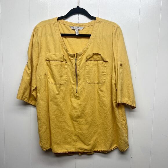 Ellen Tracy Womens Top Medium Linen Cotton Roll Tab Sleeve Summer Breathable - Picture 1 of 15